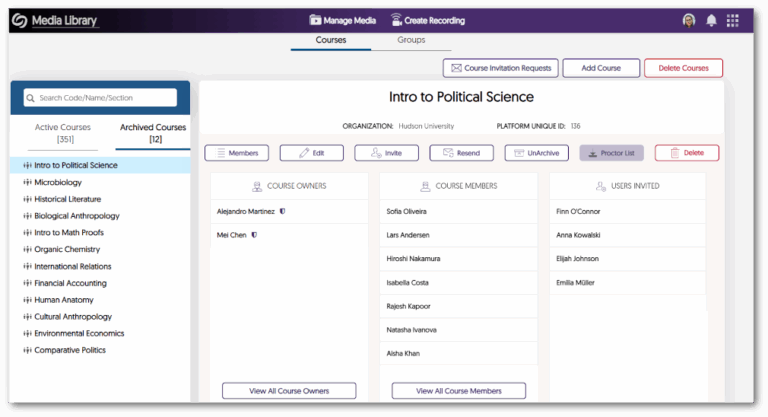 Course tab in Courses & Groups.