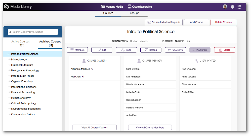 Course tab in Courses & Groups.