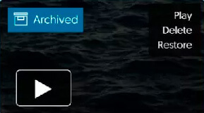 A video that has been archived with the options to play, delete, or restore.