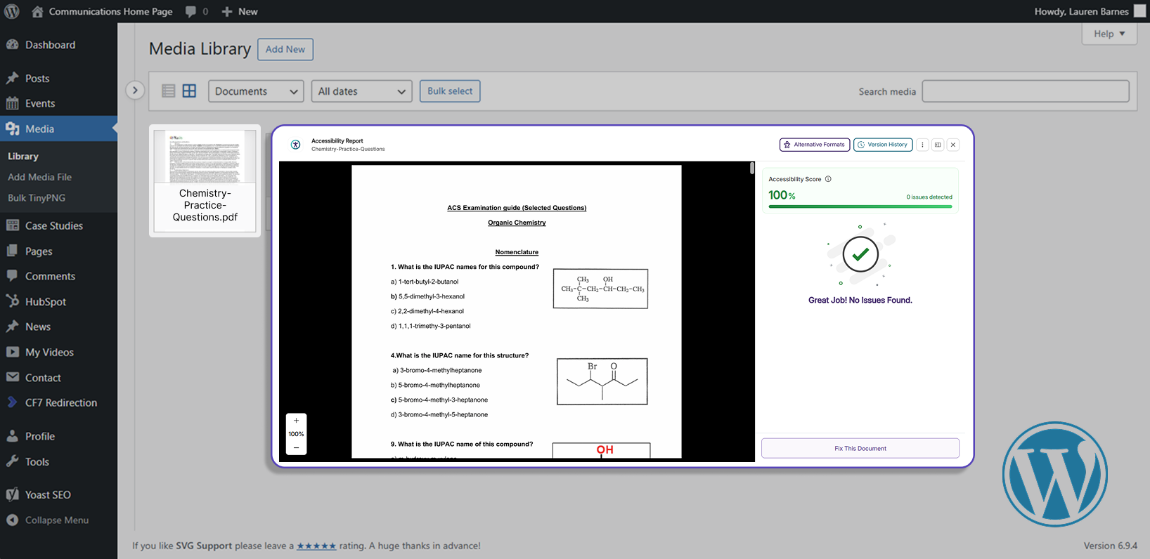 Remediated document automatically replaced in SharePoint and WordPress repository.