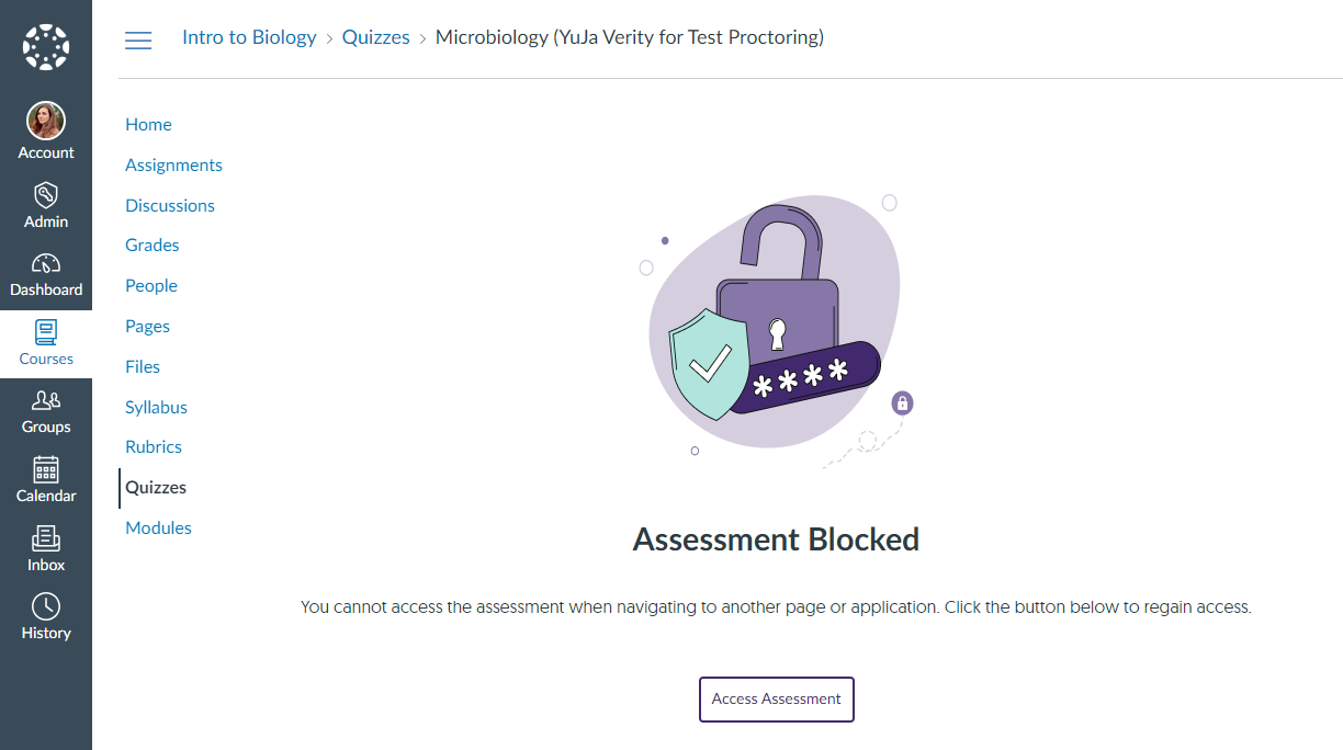 an image of a lock appears over an assessment preventing it from being viewed. 