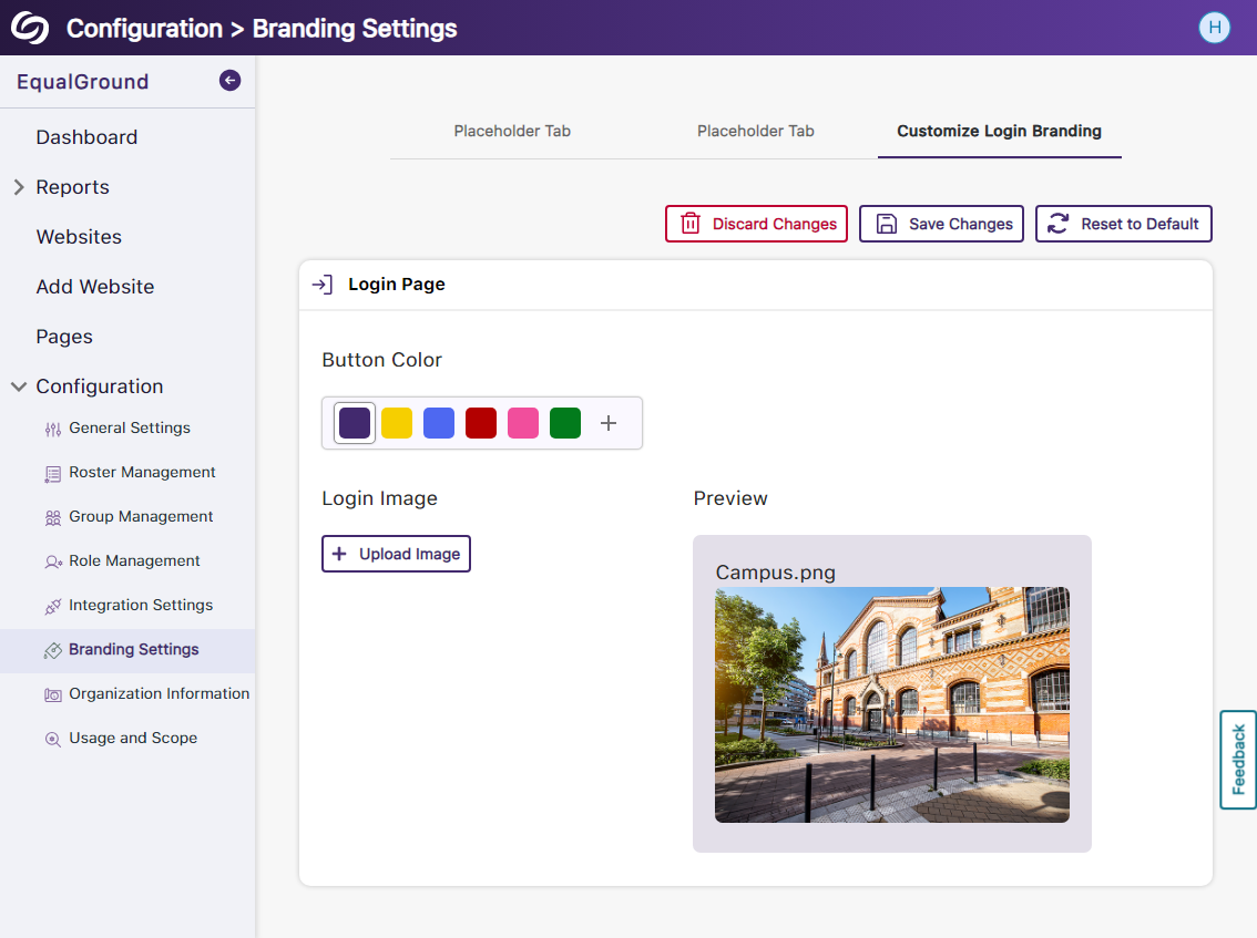 Branding page to adjust the login page.