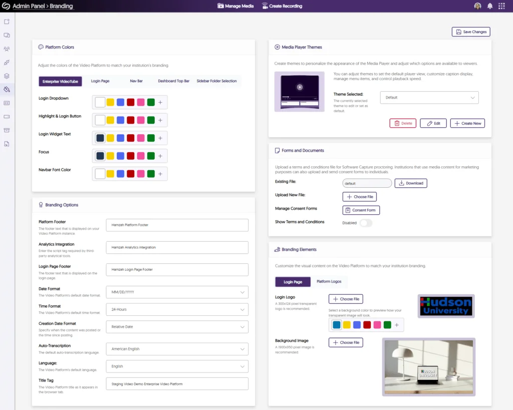 YuJa Branding Capabilities screenshot.