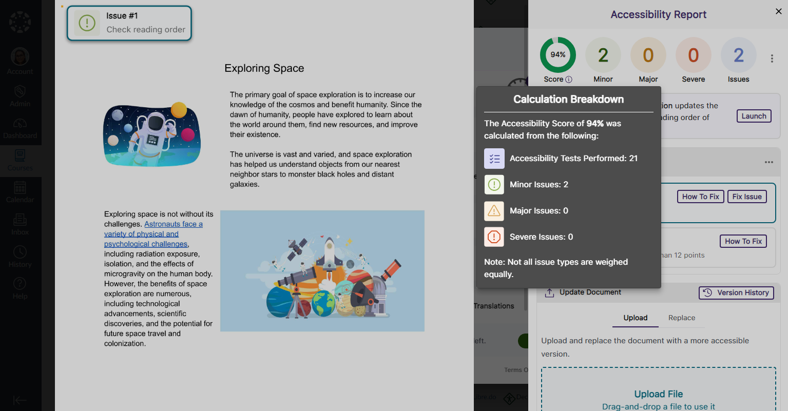 A breakdown of the accessibility score is shown in the Accessibility Report.