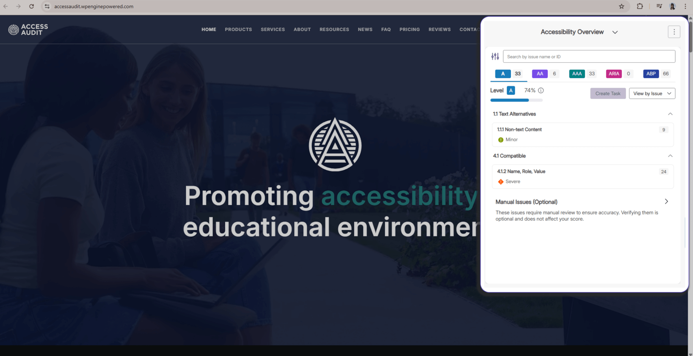 Accessibility report UI