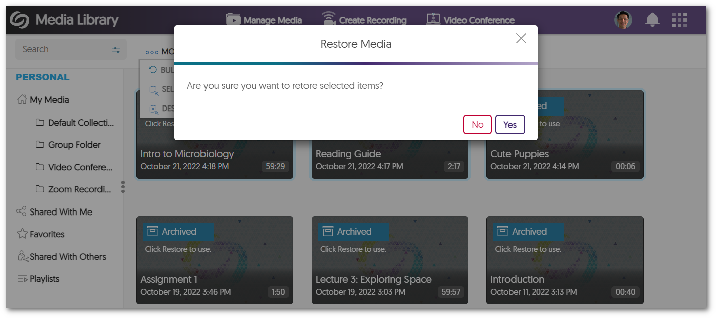 The option to bulk restored archived media.