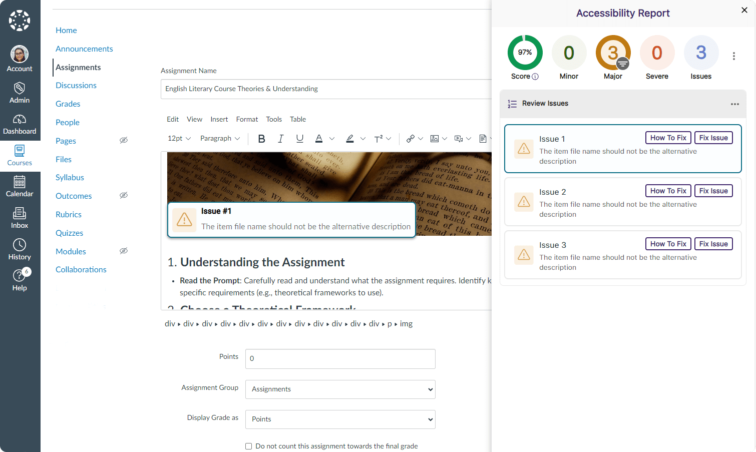 Real-Time Feedback pop-up of the accessibility report
