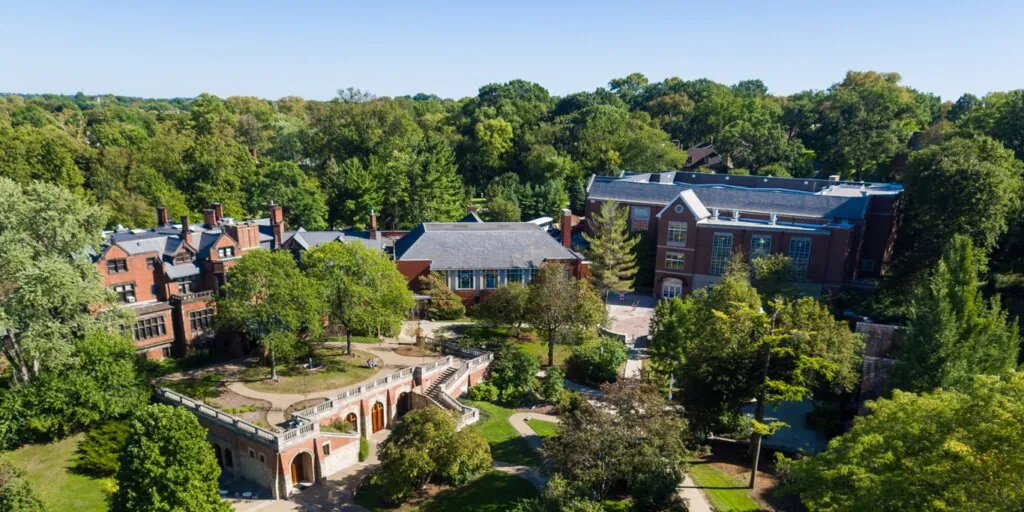 An aerial view of Chatham University’s campus.