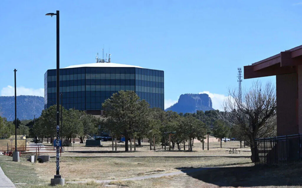 The Ned A. Hatathli Cultural Center on Diné College’s main campus during the day.