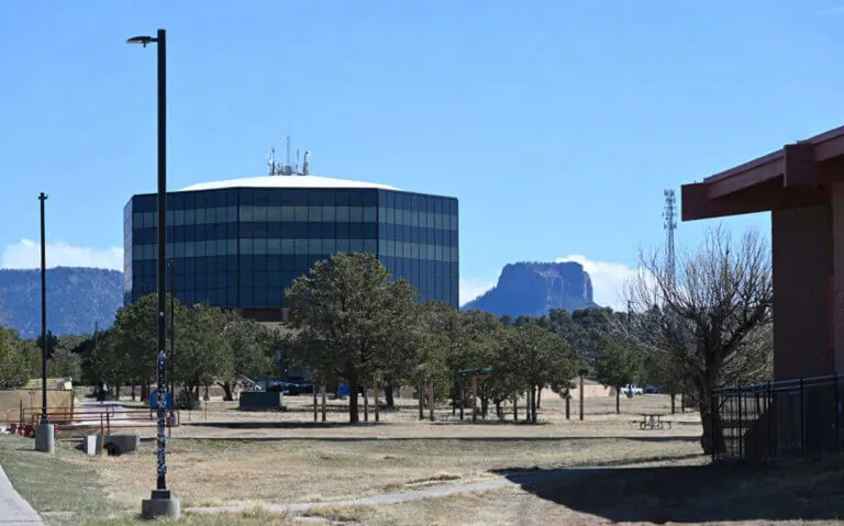 The Ned A. Hatathli Cultural Center on Diné College’s main campus during the day.