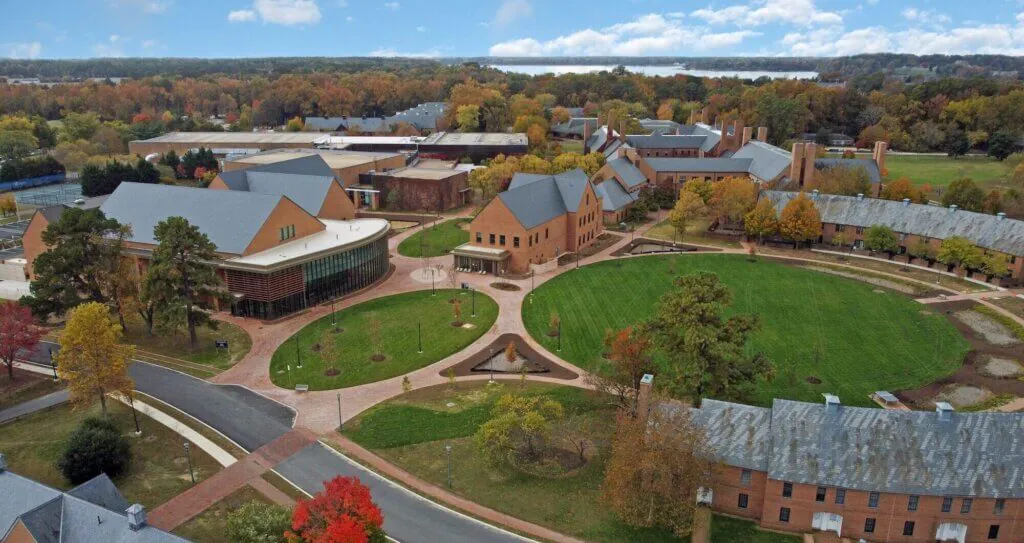 An aerial view of the St. Mary’s College of Maryland campus.