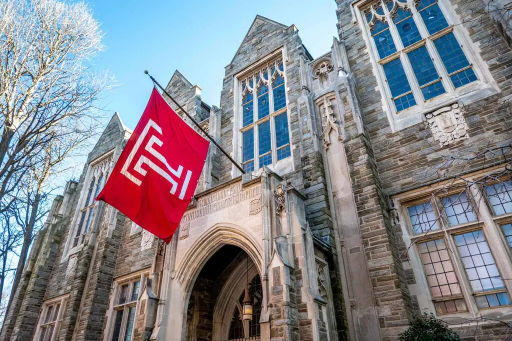 Temple University’s main campus in Philadelphia. In the center of the campus is The Bell Tower landmark.