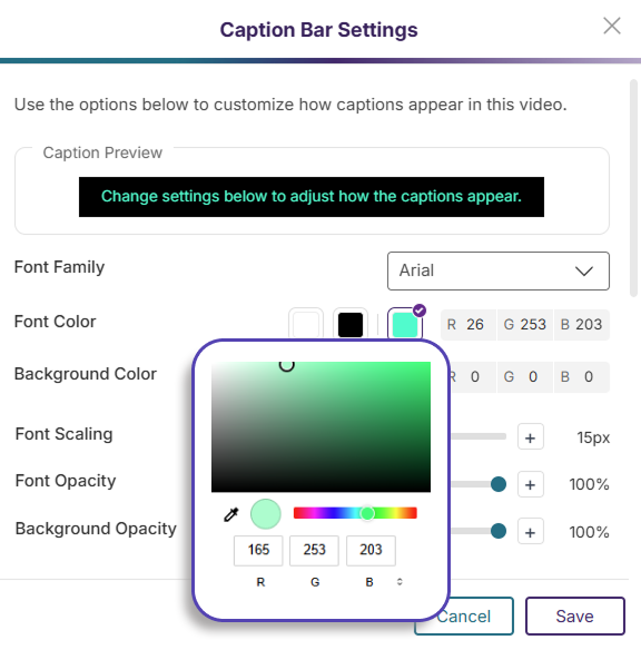 Caption bar settings