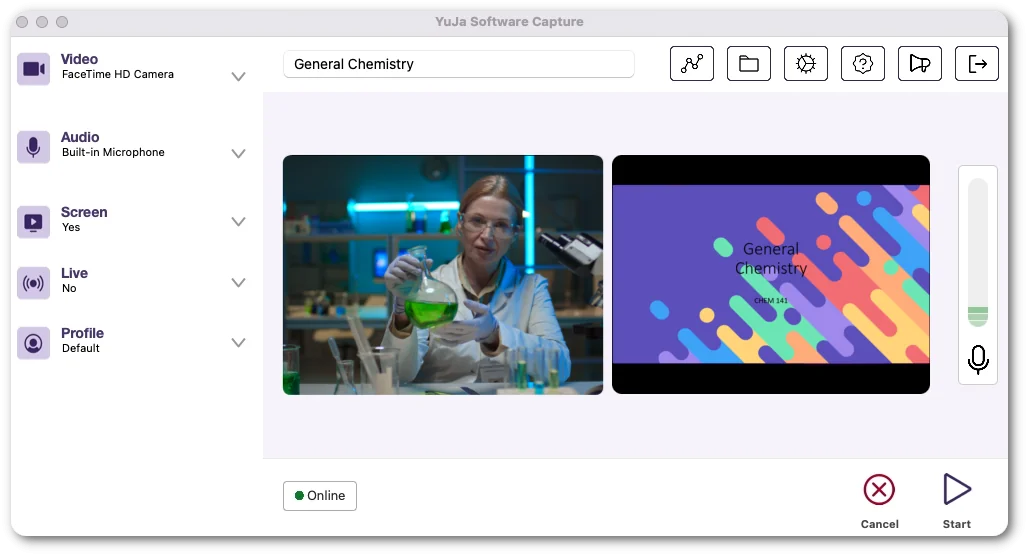 The new software capture confidence monitor featuring a video and screen recording.