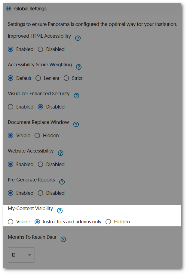 Setting to set My Content visibility. 