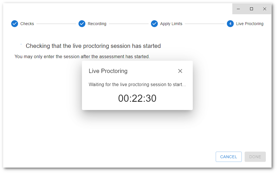 Countdown timer for Verity live proctoring.