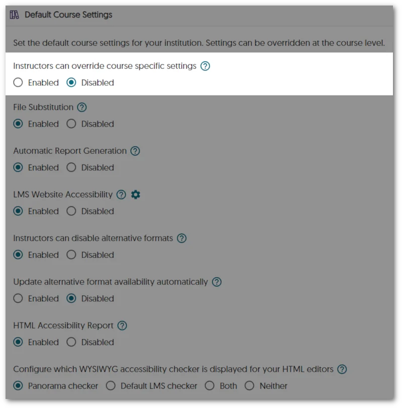 Override course specific settings for instructors.
