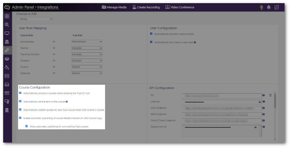 Course configuration settings.