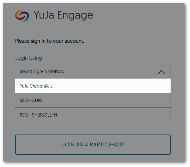 Login Window for YuJa Engage.