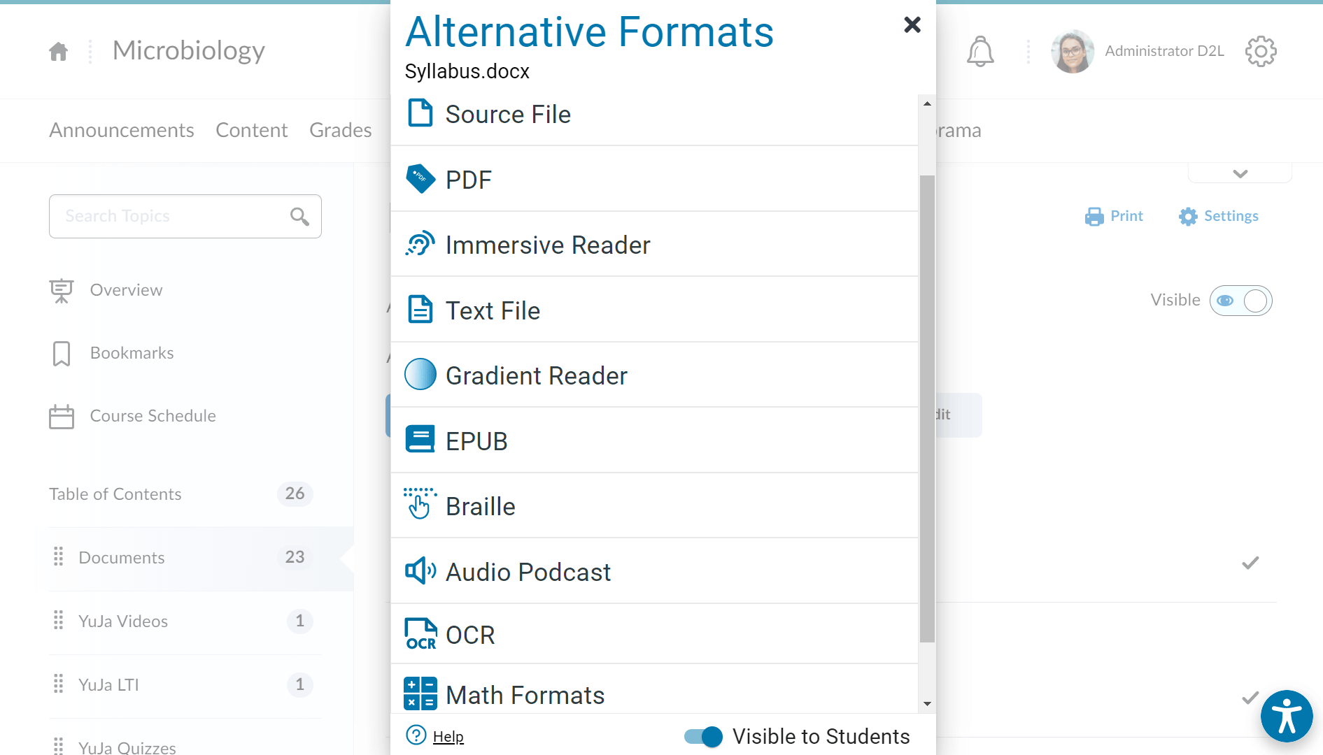 Alternative formats widget.