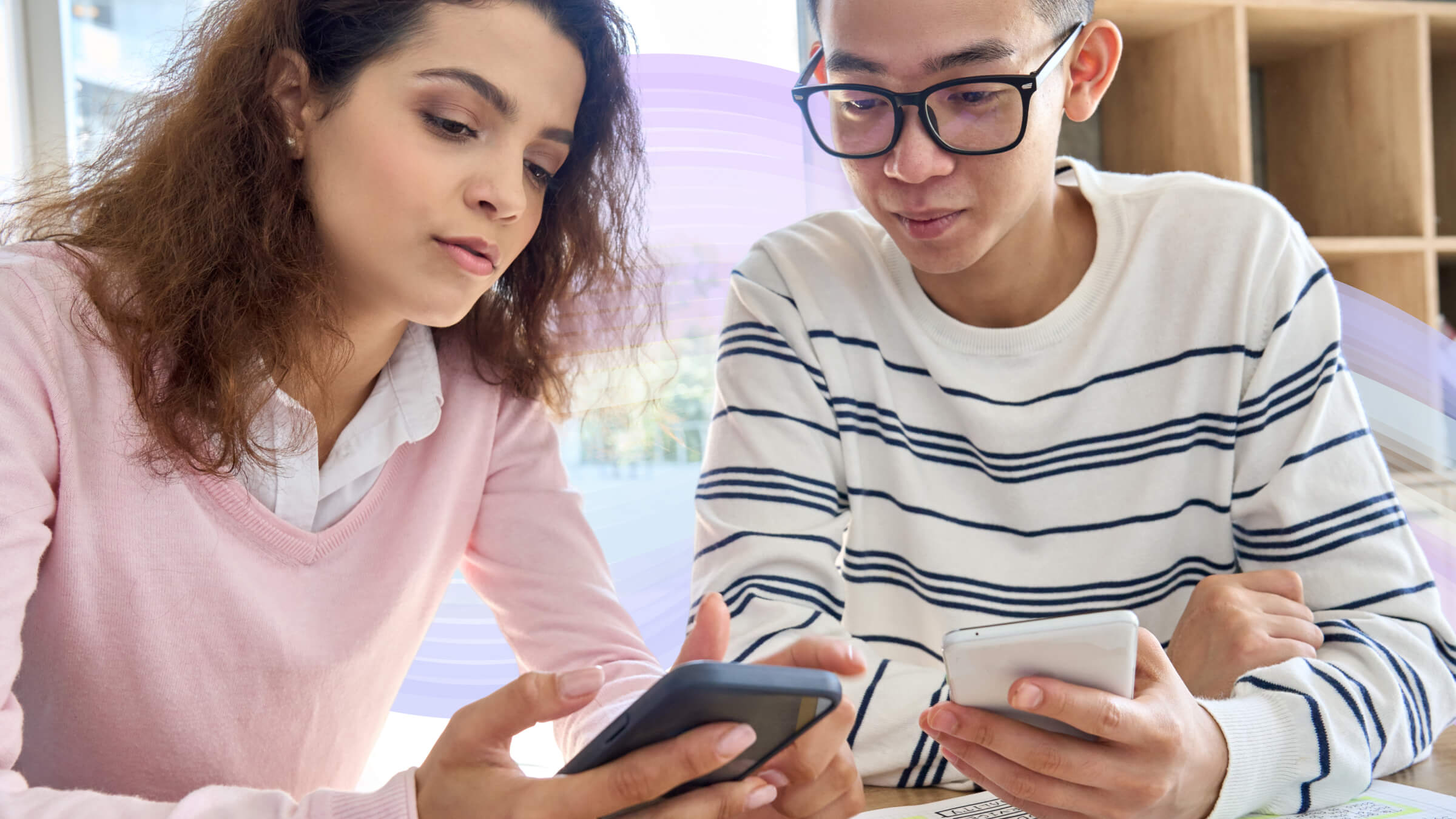Screenshot of college students engaging with their smartphones.
