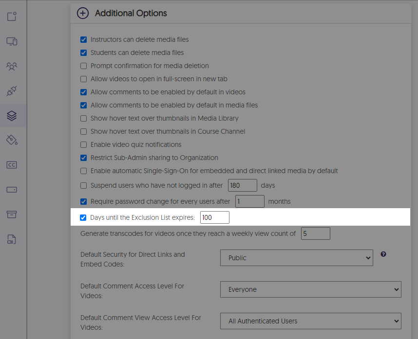 The option to set days for the exclusion. 