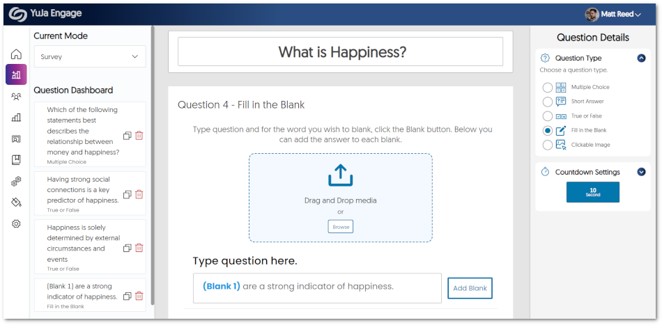Engage fill in the blank survey.