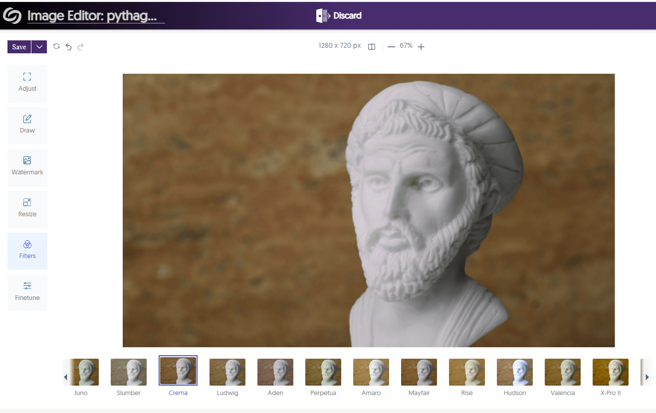 Image of a pythagoras bust with a filter applied