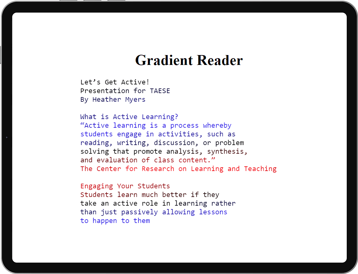 gradient reader example on a tablet