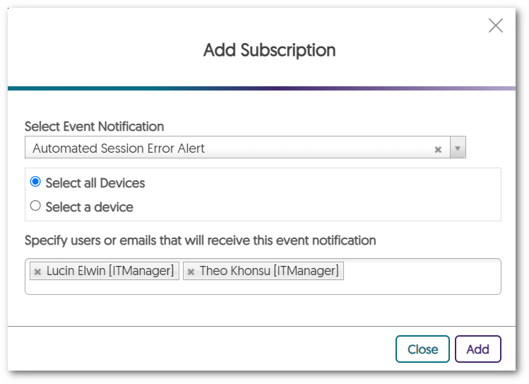 Add Subscription window.