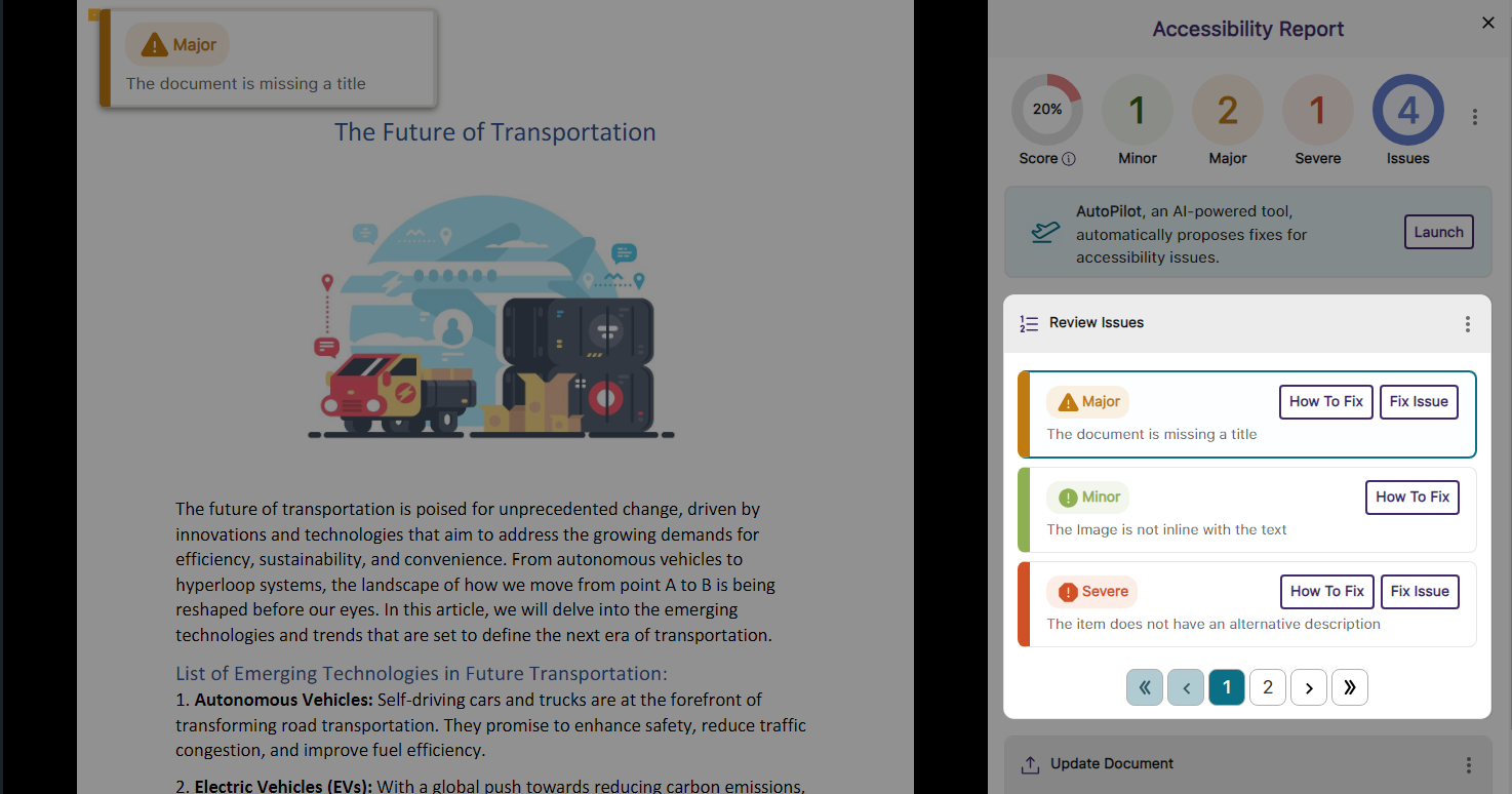New Issue iconography shown in the Accessibility Report.