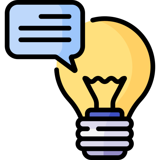 A lightbulb with a text bubble icon