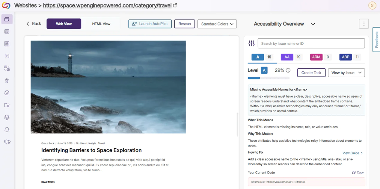 Accessibility overview modal checking for iframes that don't have descriptions