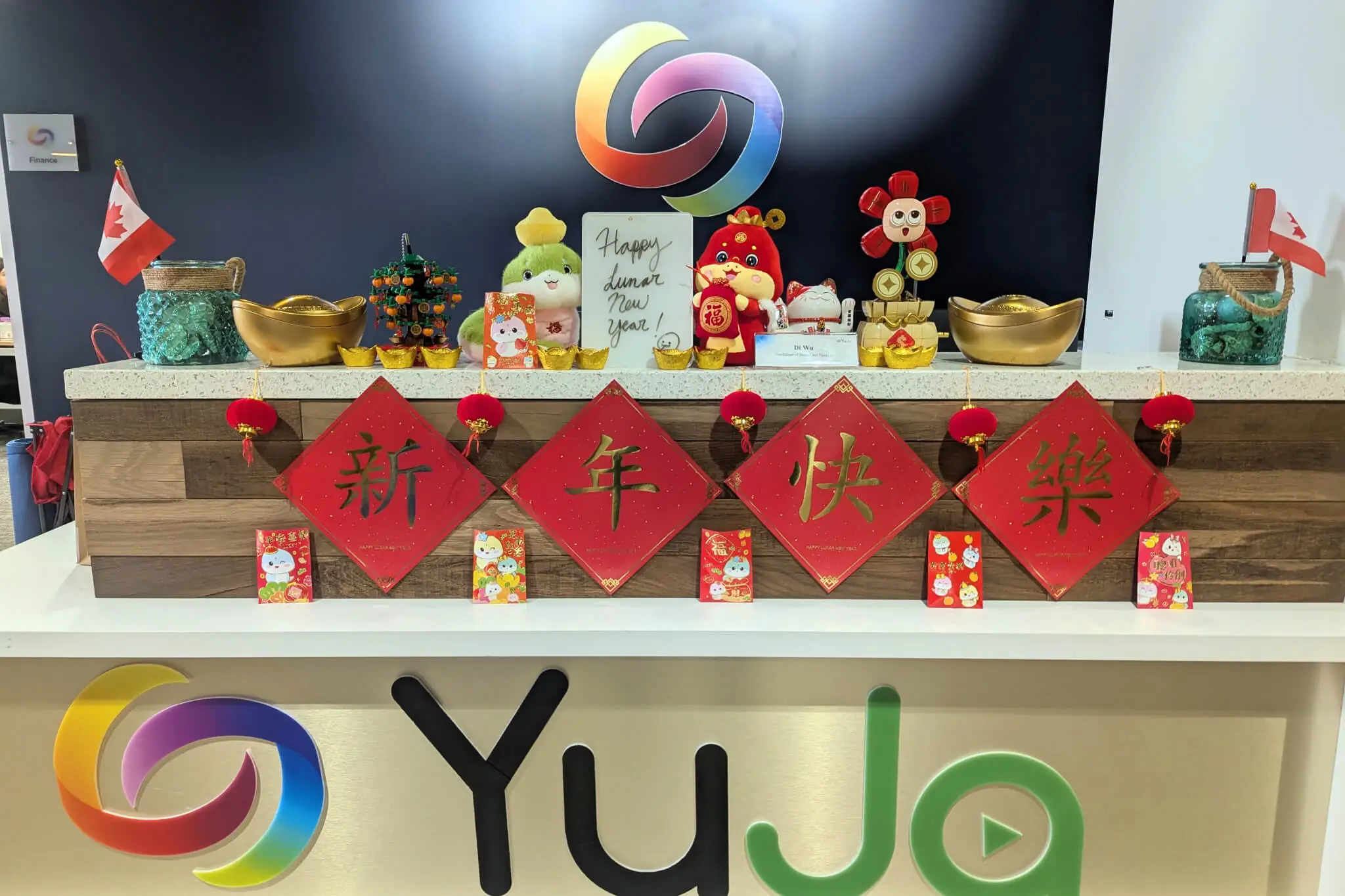 YuJa's office decorated for the Chinese New Year.