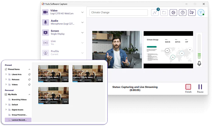 YuJa Software Capture overlayed with lecture recordings.