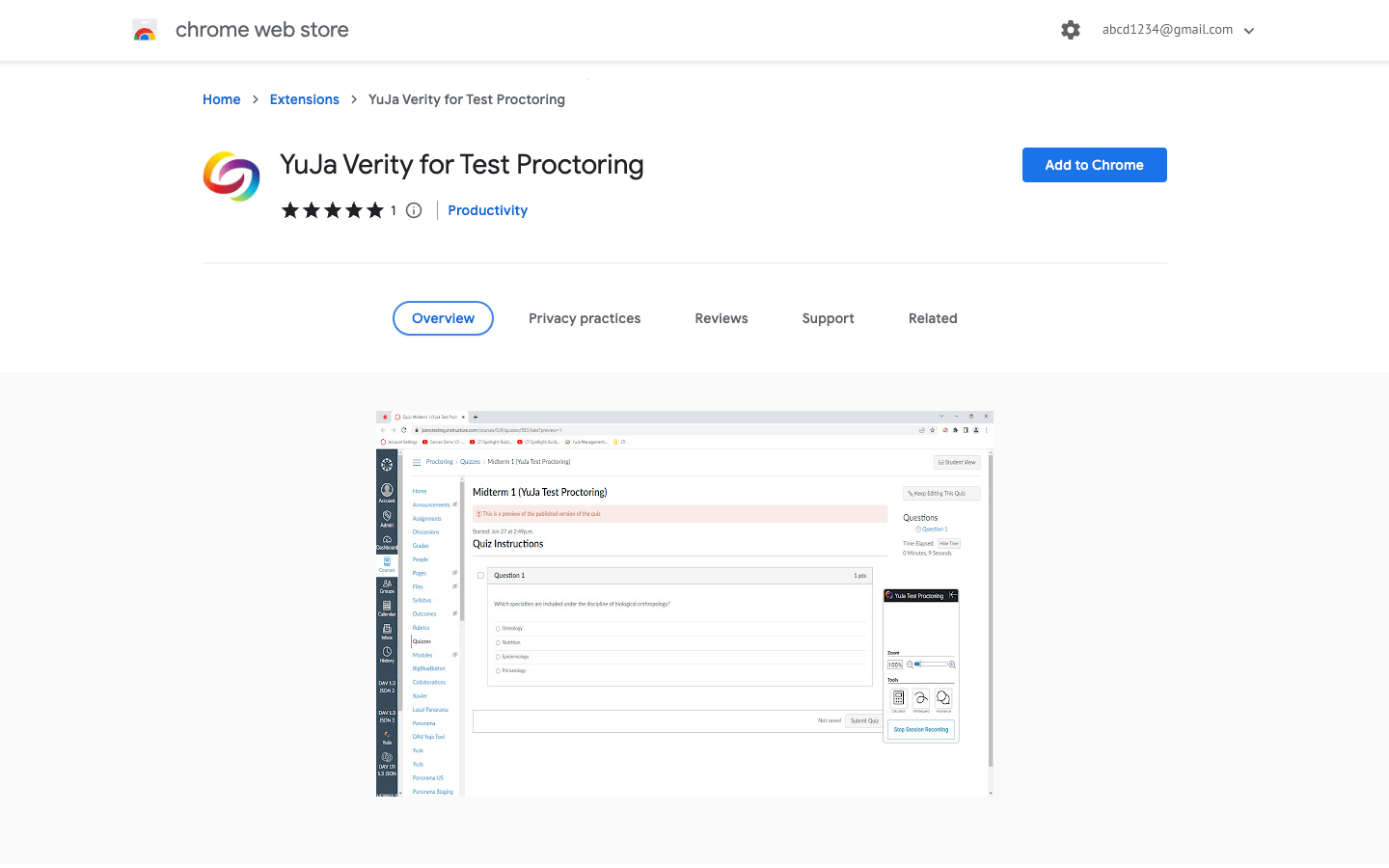 YuJa Verity for Test Proctoring Extension in the Chrome Web Store