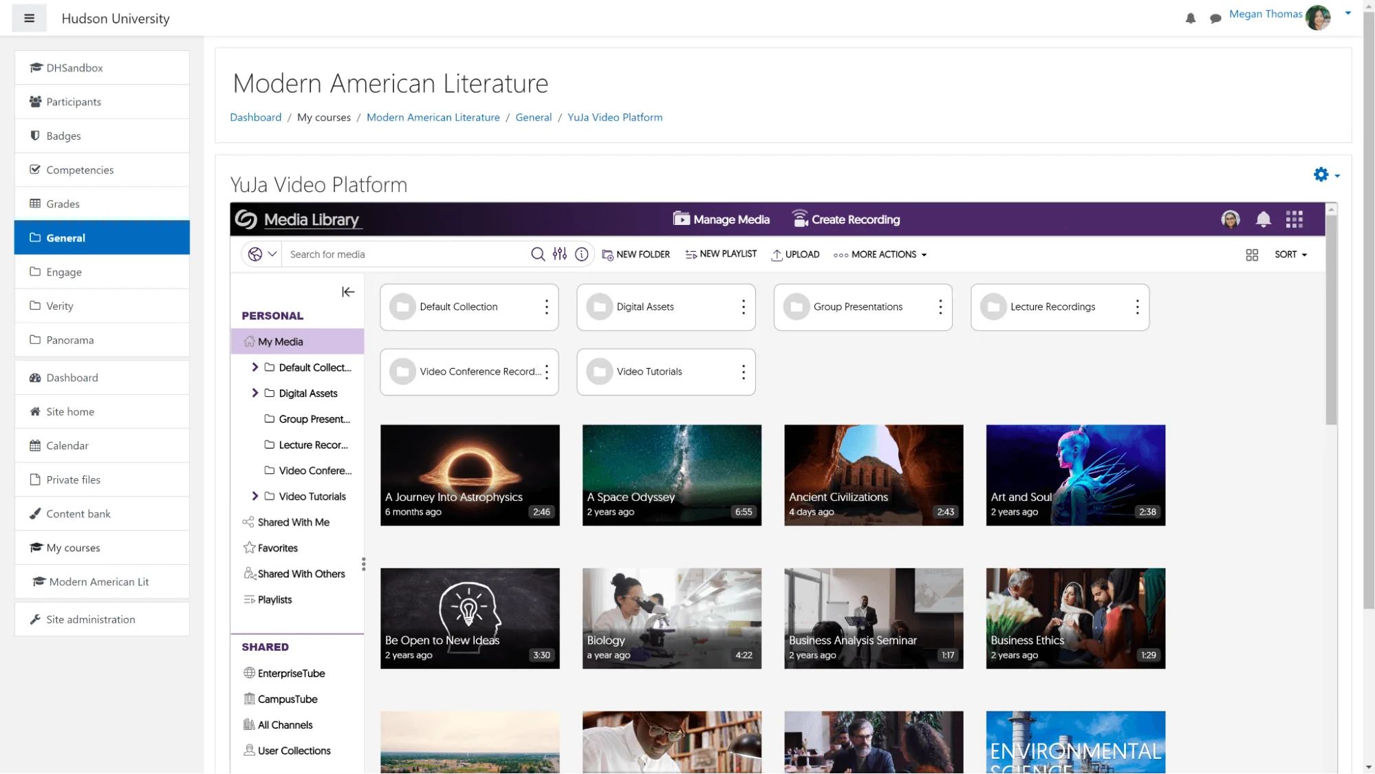 Screenshot of YuJa integrated into Moodle.