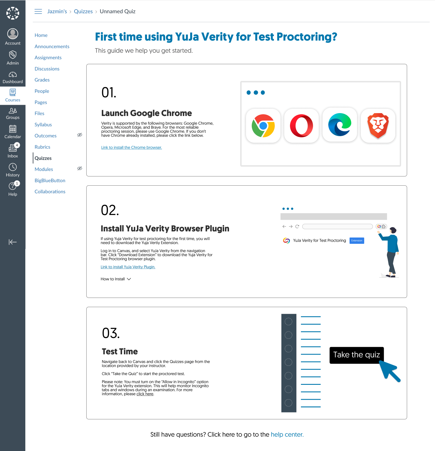 YuJa Verity Test Proctoring setup screen