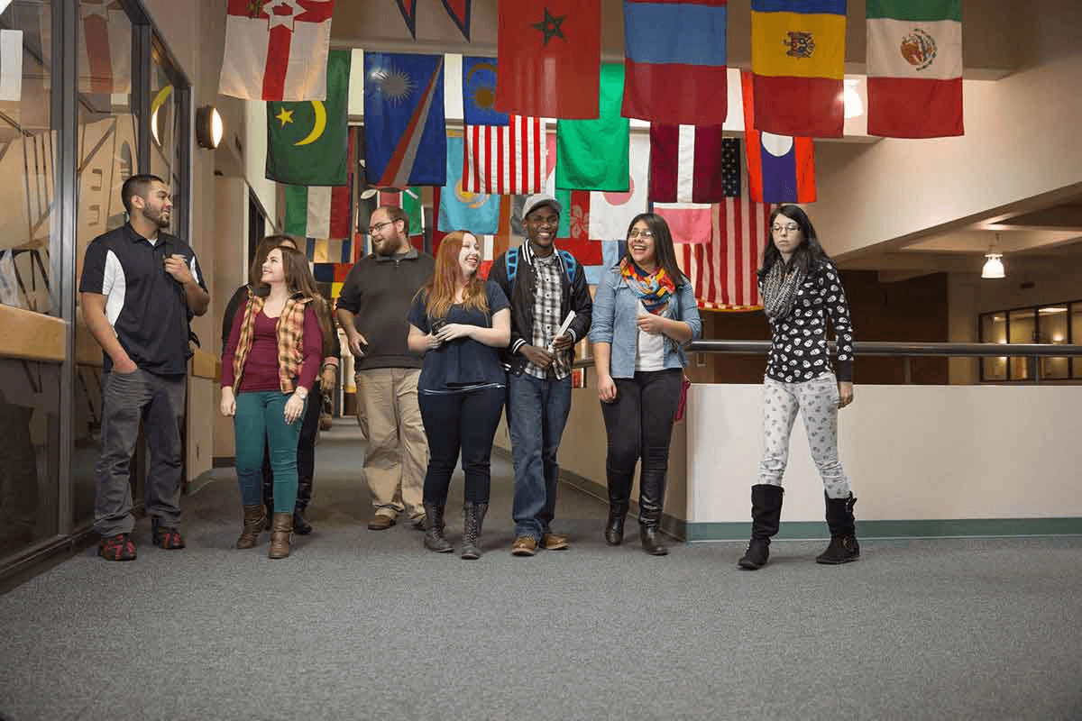 Group of students inside Chemeketa Community College.