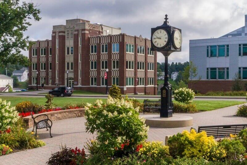 a clock at the Saint Francis University campus.