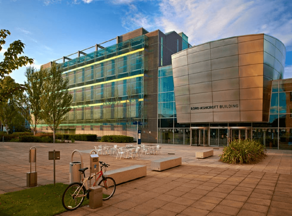 a bicycle parked at Anglia Ruskin University.