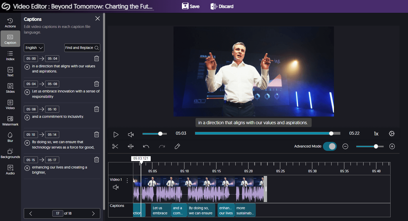 Screenshot of video editor.