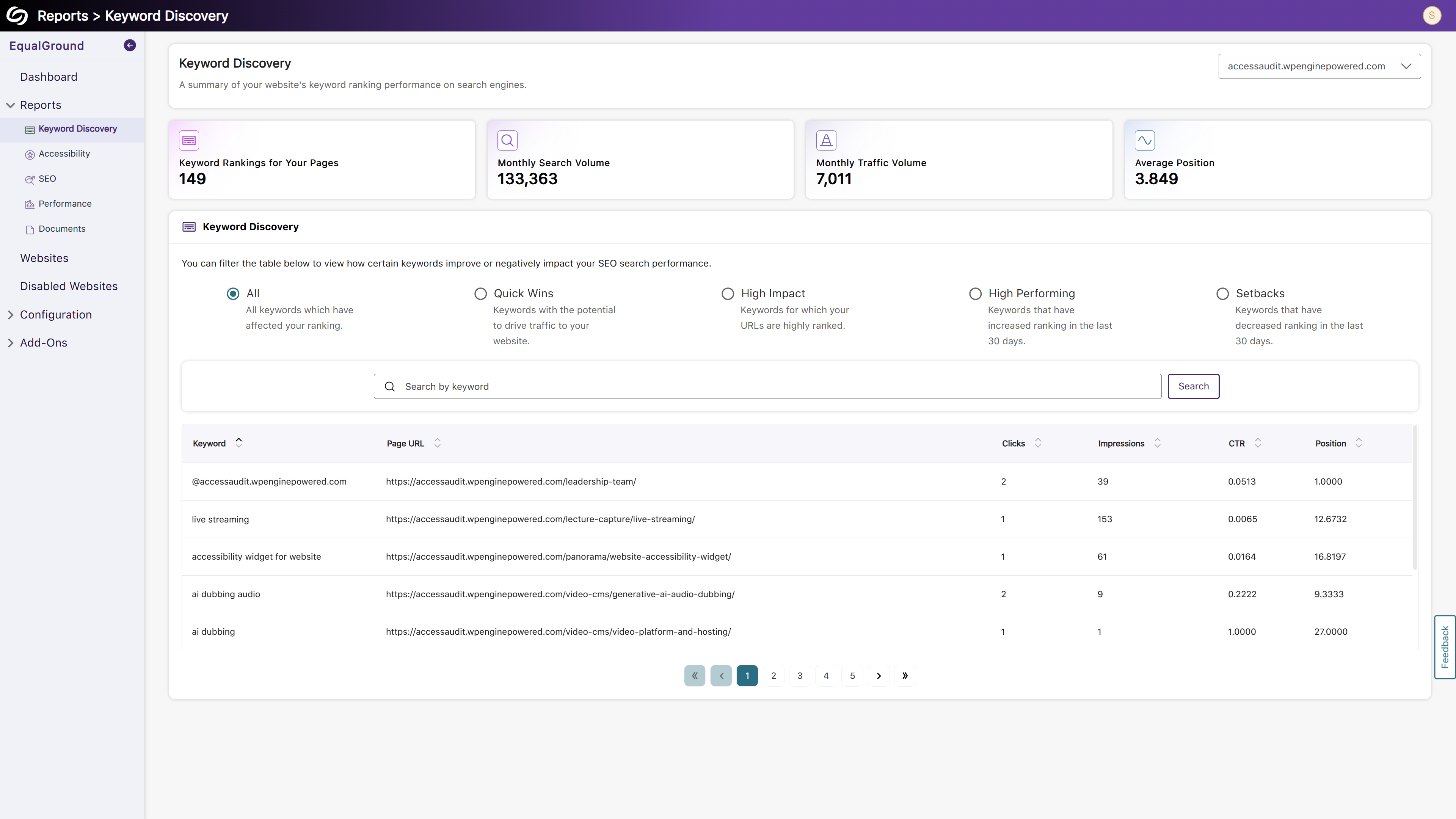 The Keyword Discovery page in YuJa EqualGround.