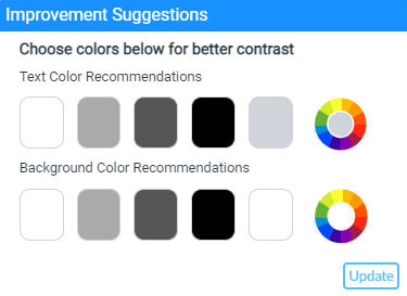 Pop-up of color options to fix a webpage with contrast issues.