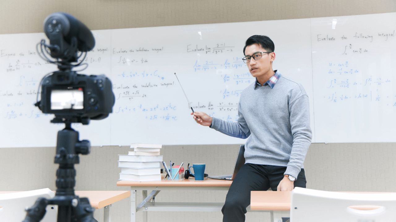 A professor creating a video lesson for students