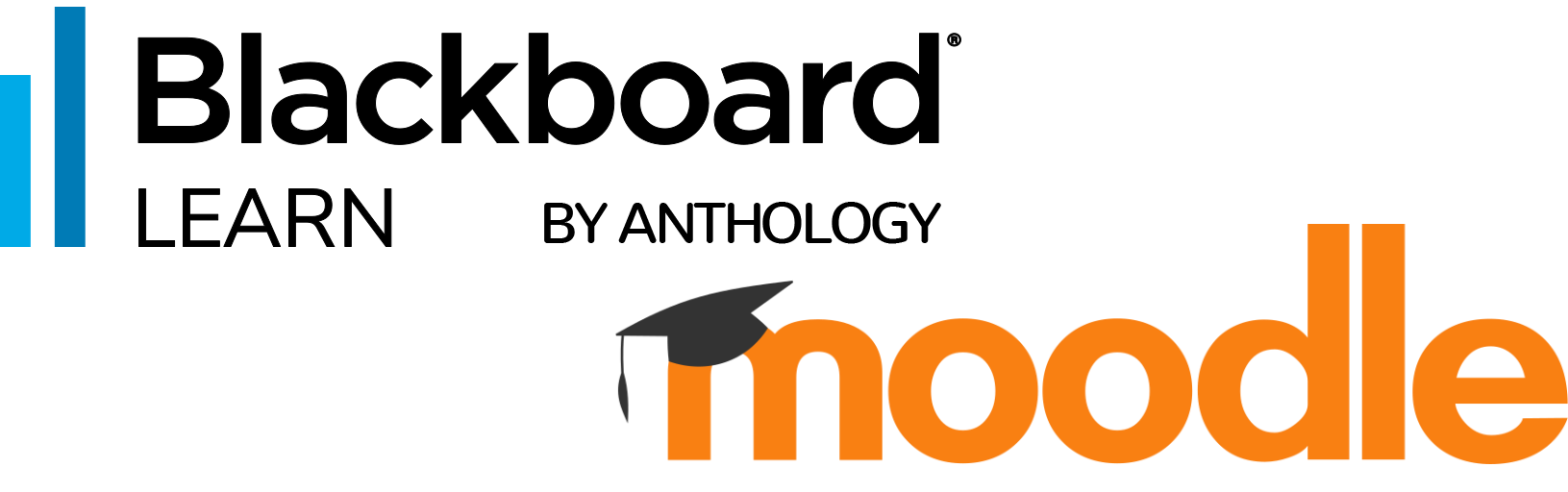 Blackboard and Moodle logos. 