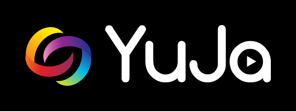 YuJa white Logo on black background.