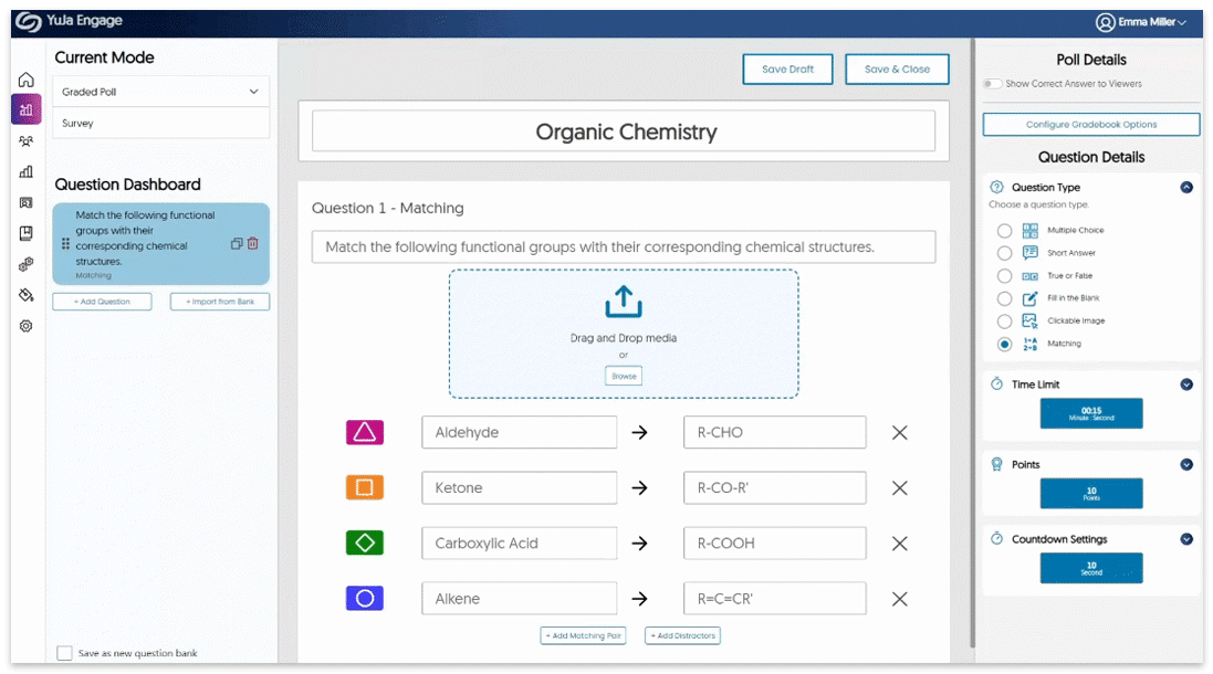 Matching question type being created and aswered.