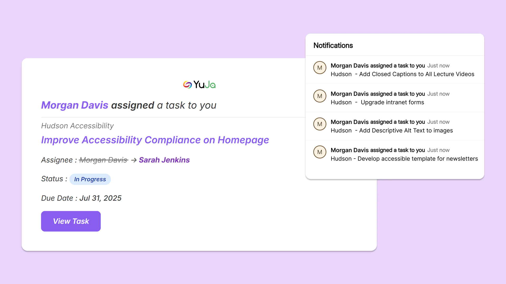Notification modal when a user is assigned a task in Workflow