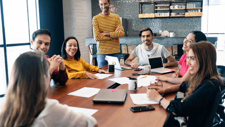 A group of colleagues having a round table discussion